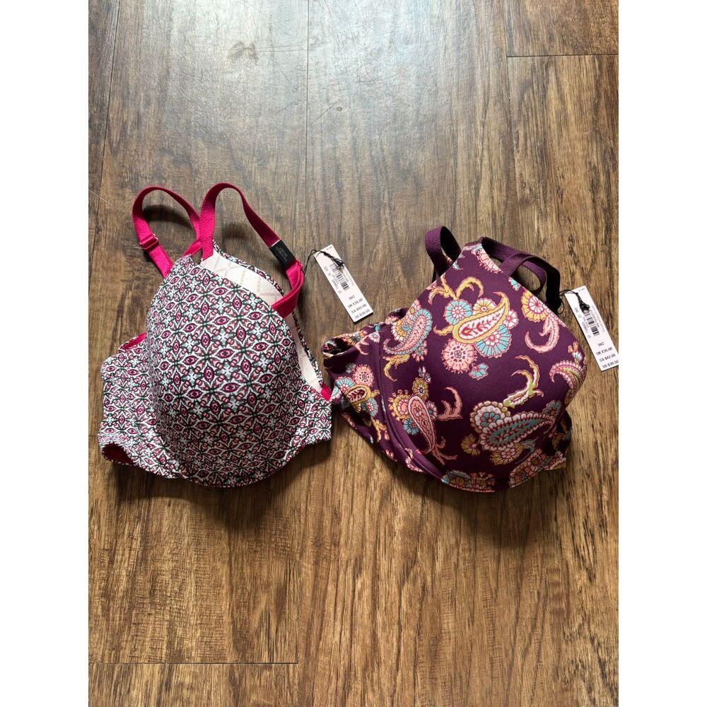 Set‎ of 2 NWT Victoria's Secret 36C Uplift Semi Demi Bras printed paisley floral - Picture 4 of 5